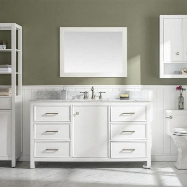 Legion Furniture WLF2260S-W 60 Inch White Finish Single Sink Vanity Cabinet with Carrara White Top