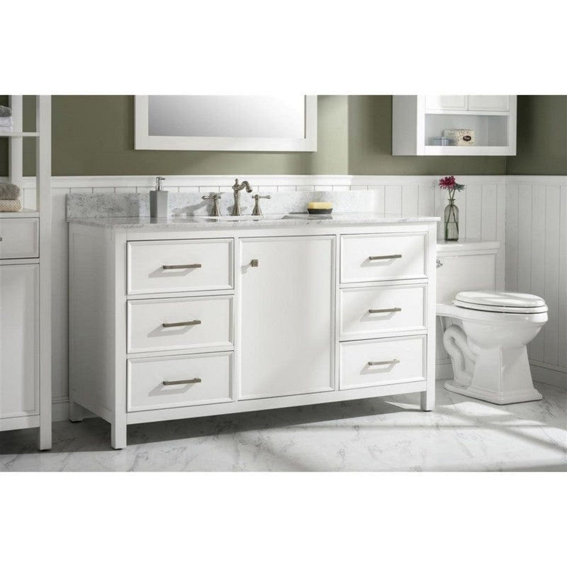 Legion Furniture WLF2260S-W 60 Inch White Finish Single Sink Vanity Cabinet with Carrara White Top