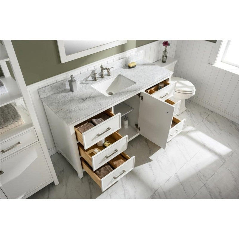 Legion Furniture WLF2260D-W 60 Inch White Finish Double Sink Vanity Cabinet with Carrara White Top