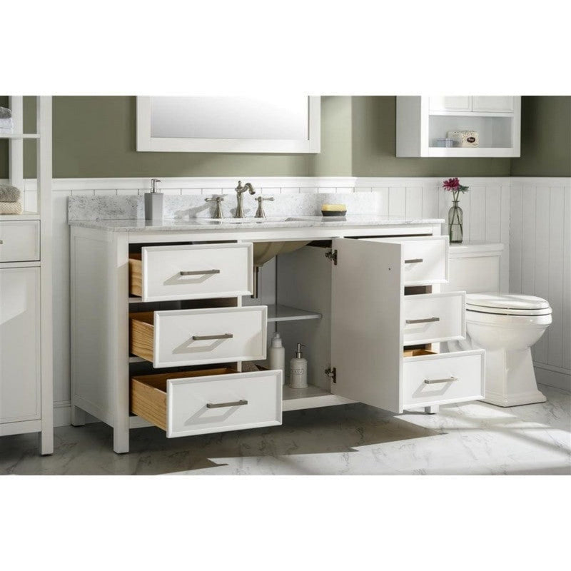 Legion Furniture WLF2254-W 54 Inch White Finish Double Sink Vanity Cabinet with Carrara White Top