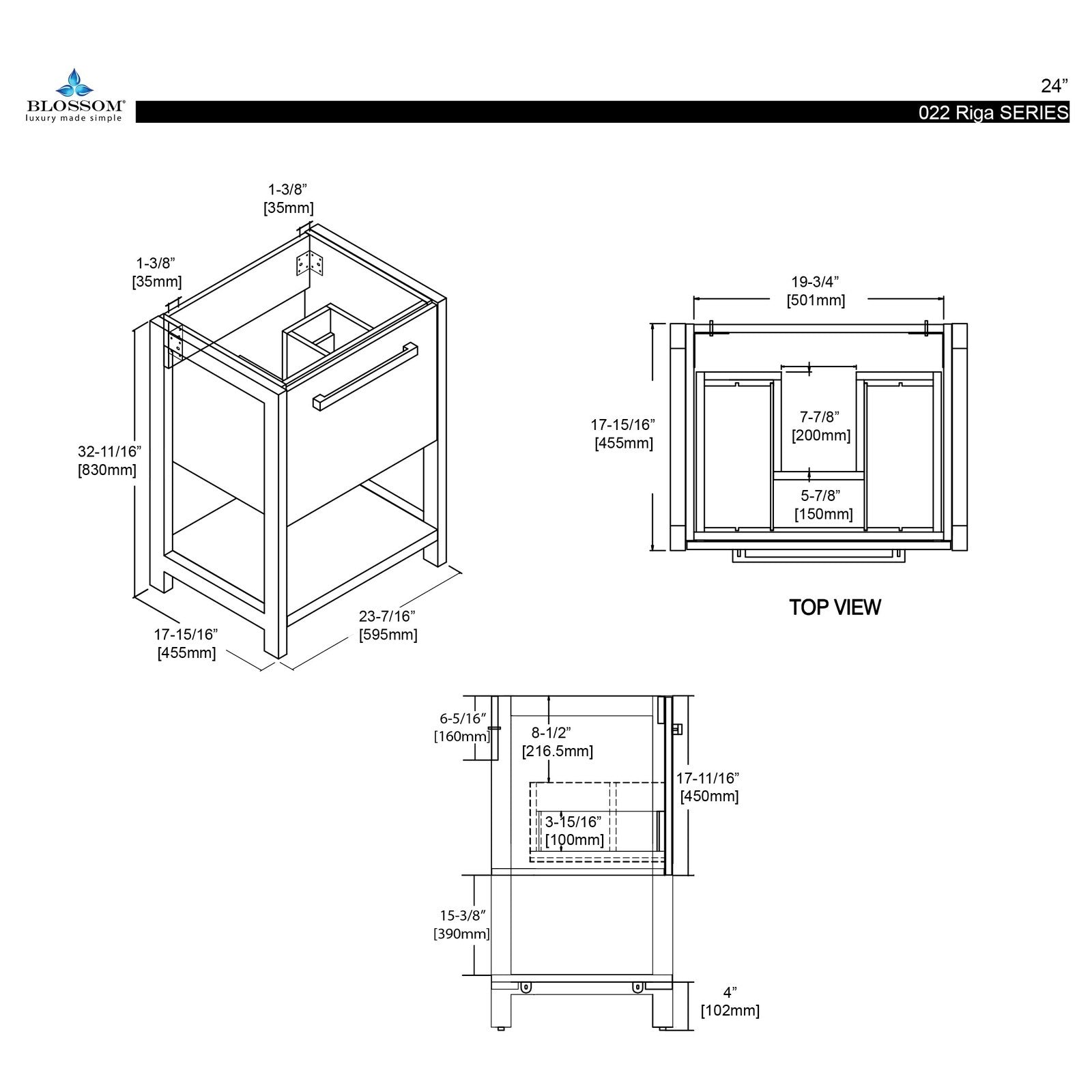 Blossom Bathroom Riga 24 Inch Bathroom Vanity - V8022 24 01 - Backyard Provider
