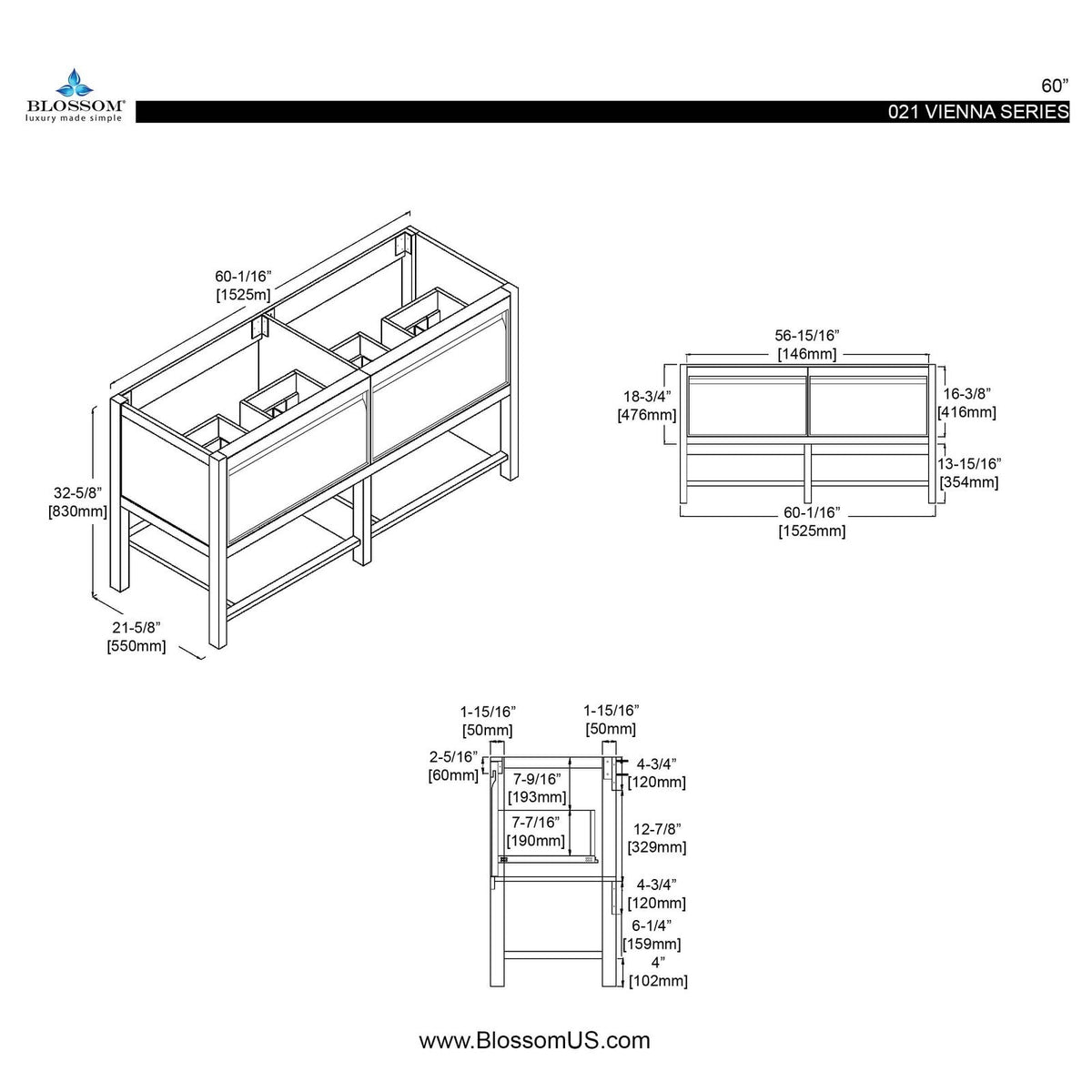 Blossom Vienna 60 Inch Bathroom Vanity - V8021 60 01 - Backyard Provider