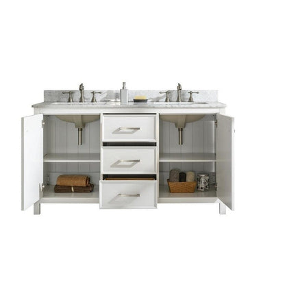 Legion Furniture WLF2160D-W 60 Inch White Finish Double Sink Vanity Cabinet with Carrara White Top - Backyard Provider
