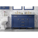 Legion Furniture WLF2154-B 54 Inch Blue Finish Double Sink Vanity Cabinet with Carrara White Top