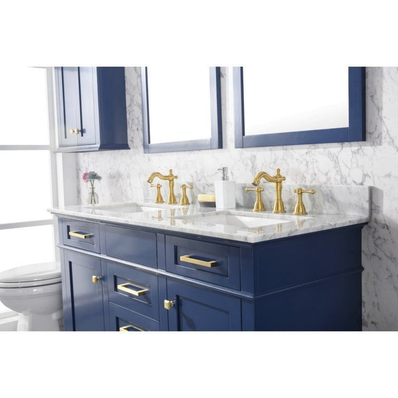 Legion Furniture WLF2254-B 54 Inch Blue Finish Double Sink Vanity Cabinet with Carrara White Top - Backyard Provider