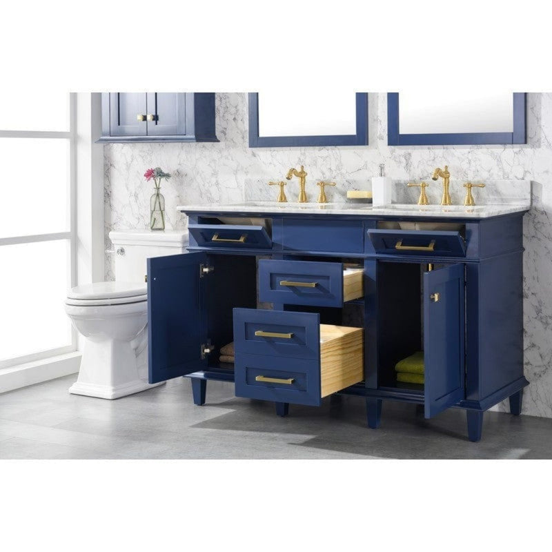 Legion Furniture WLF2260S-B 60 Inch Blue Finish Single Sink Vanity Cabinet with Carrara White Top