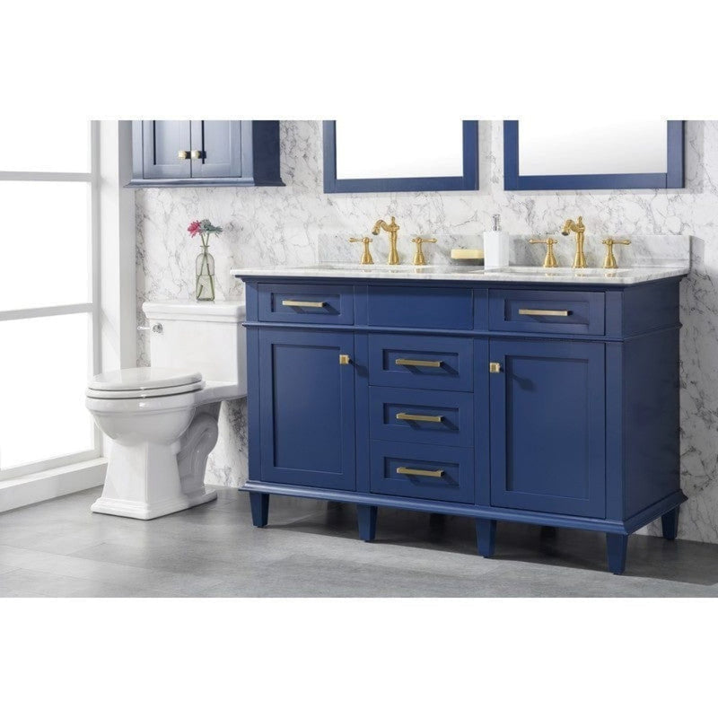 Legion Furniture WLF2154-B 54 Inch Blue Finish Double Sink Vanity Cabinet with Carrara White Top