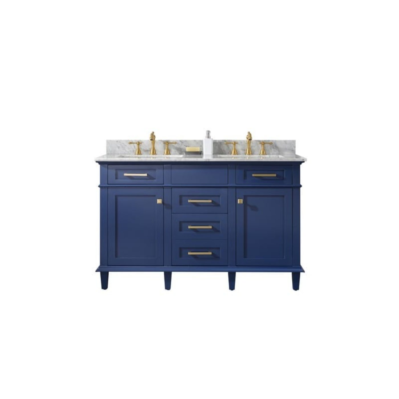 Legion Furniture WLF2154-B 54 Inch Blue Finish Double Sink Vanity Cabinet with Carrara White Top