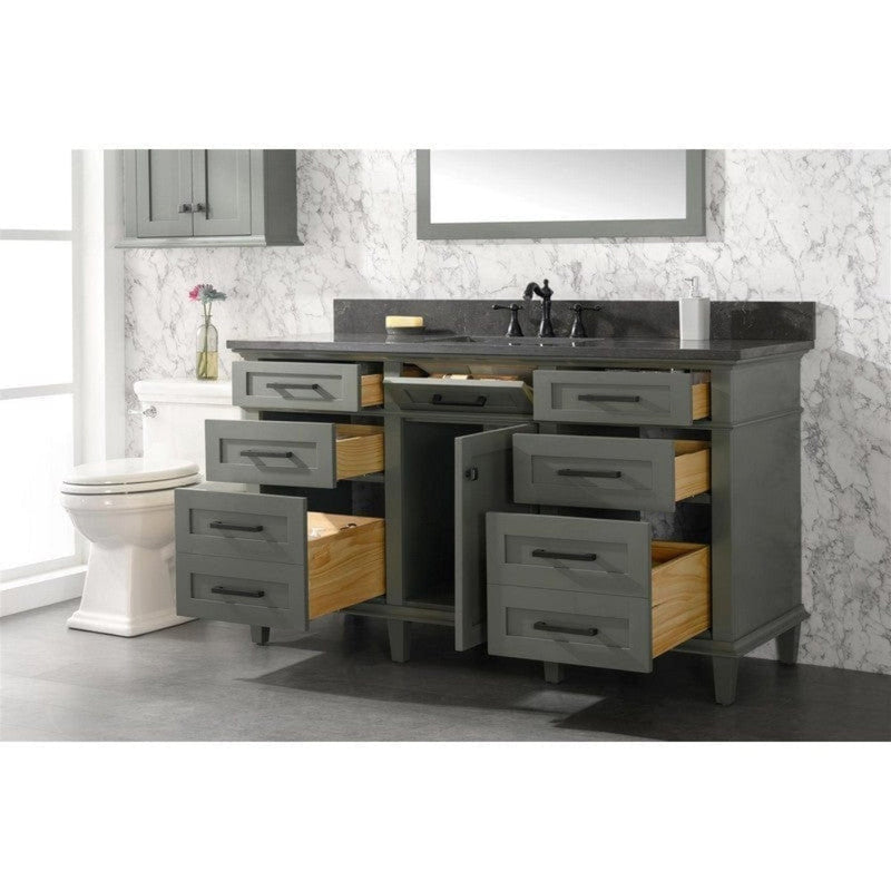 Legion Furniture WLF2272-PG 72 Inch Pewter Green Double Single Sink Vanity Cabinet with Blue Lime Stone Top