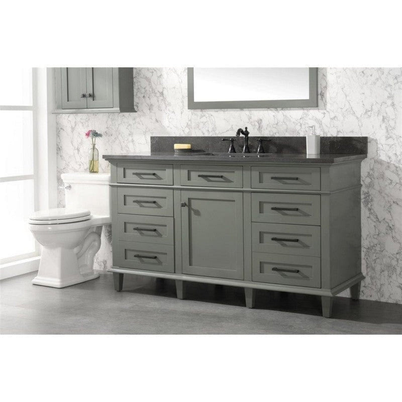 Legion Furniture WLF2160S-PG 60 Inch Pewter Green Finish Single Sink Vanity Cabinet with Blue Lime Stone Top