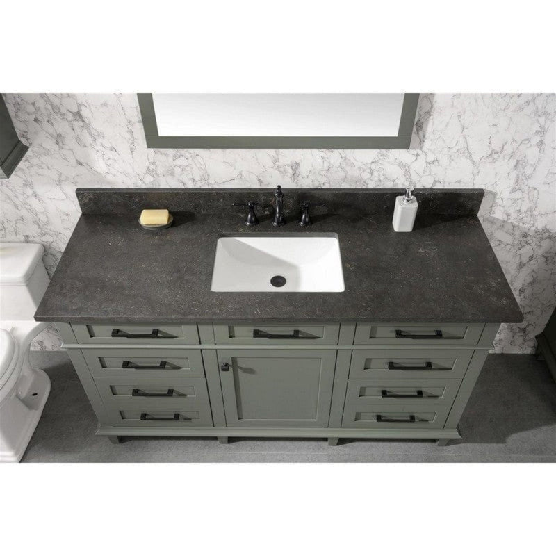 Legion Furniture WLF2160S-PG 60 Inch Pewter Green Finish Single Sink Vanity Cabinet with Blue Lime Stone Top