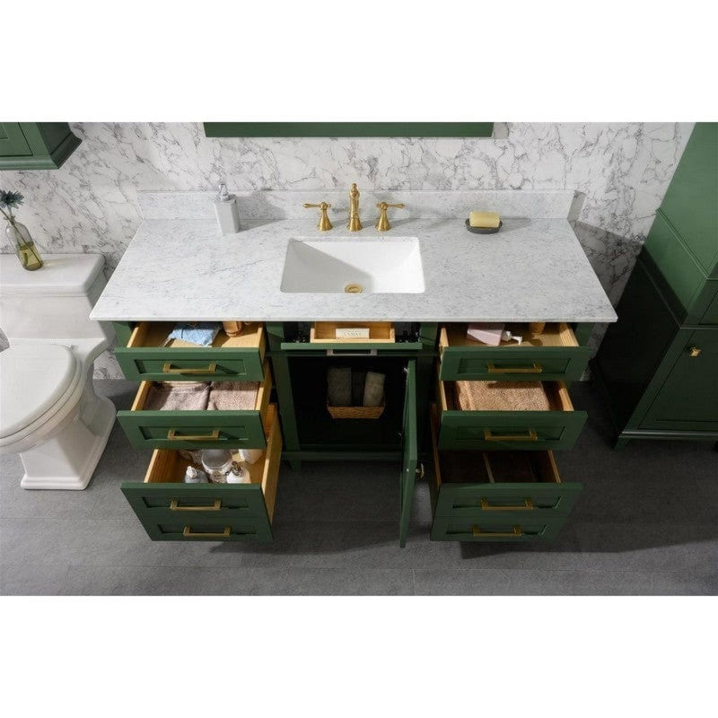 Legion Furniture WLF2260S-VG 60 Inch Vogue Green Finish Single Sink Vanity Cabinet with Carrara White Top - Backyard Provider