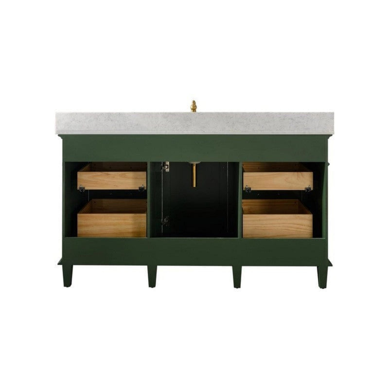 Legion Furniture 60" Vogue Green Finish Double Sink Vanity Cabinet With Carrara White Top WLF2160DVG