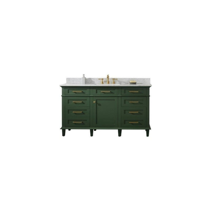 Legion Furniture WLF2154-VG 54 Inch Vogue Green Finish Double Sink Vanity Cabinet with Carrara White Top