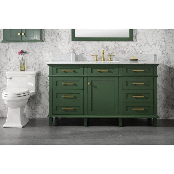 Legion Furniture WLF2260D-VG 60 Inch Vogue Green Finish Double Sink Vanity Cabinet with Carrara White Top