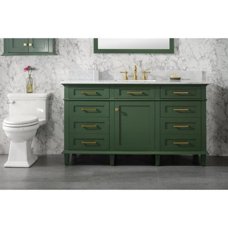 Legion Furniture WLF2260S-VG 60 Inch Vogue Green Finish Single Sink Vanity Cabinet with Carrara White Top - Backyard Provider