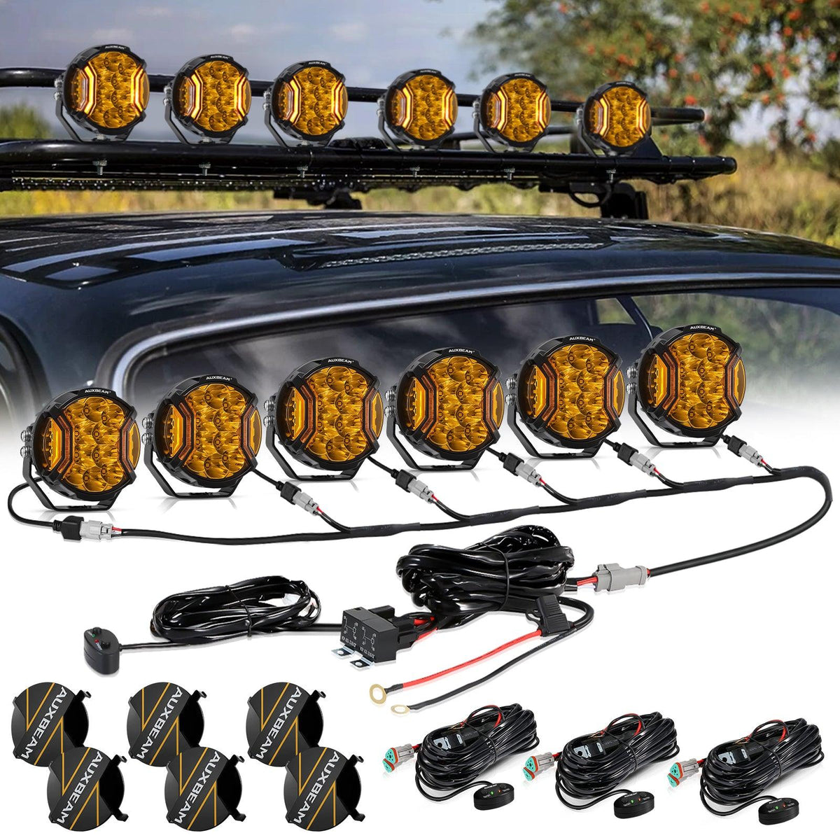 Auxbeam V-ULTRA Series 6/8 Pcs 5 Inch 172W LED Side Shooter Amber DRL with Power Harness - GP00011308