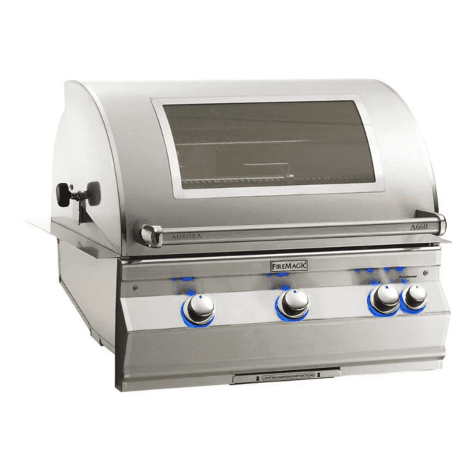 Fire Magic Aurora A660i 30-Inch Propane Gas Built-In Grill w/ 1 Sear Burner, Backburner, Rotisserie Kit, Magic View Window and Analog Thermometer - A660I-8LAP-W - Fire Magic Grills