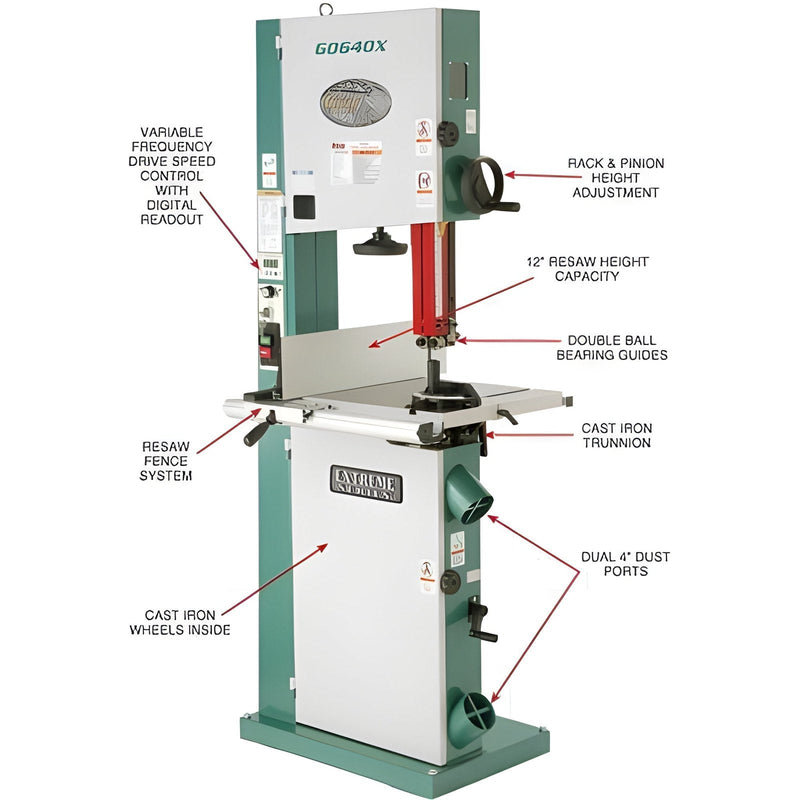 Grizzly Industrial 17" 2 HP Metal/Wood Bandsaw w/Inverter Motor