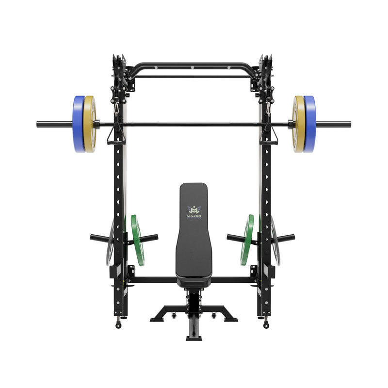 MAJOR FITNESS All-In-One Home Gym Folding Power Rack Package Lightning F35 - F35BL-PLT01BL-OWPNT230-OBBLS