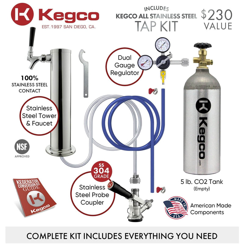 Kegco 24" Wide Cold Brew Coffee Single Stainless Steel Commercial/Residential Kegerator - ICZ163S-1NK