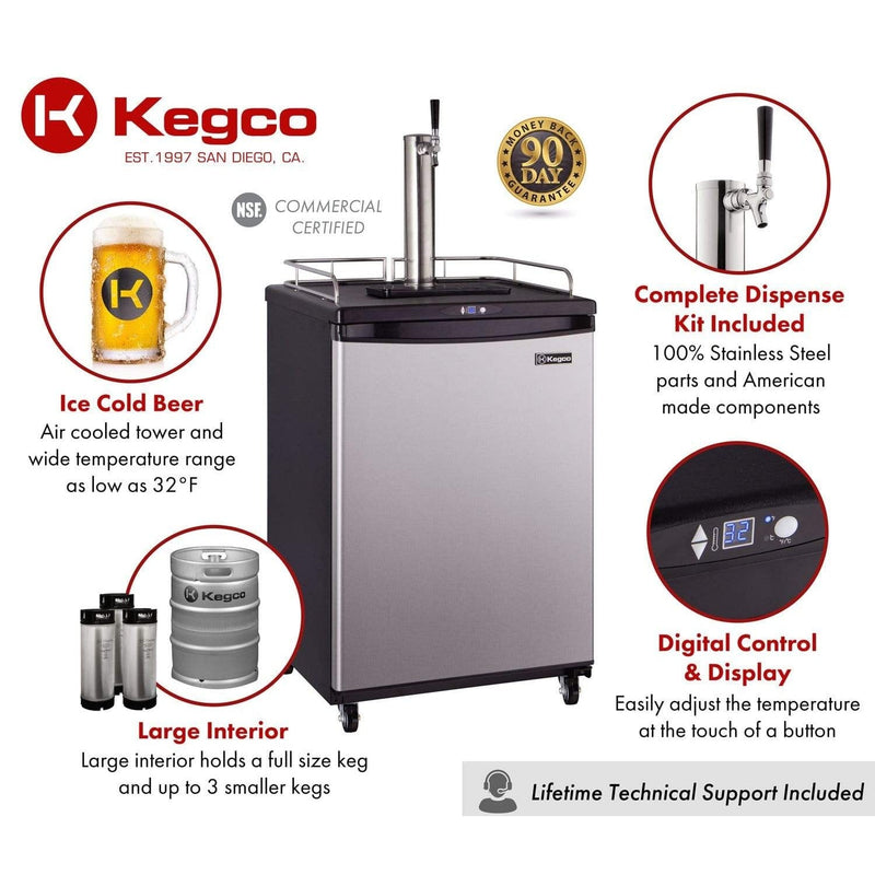 Kegco 24" Wide Cold Brew Coffee Single Stainless Steel Commercial/Residential Kegerator - ICZ163S-1NK