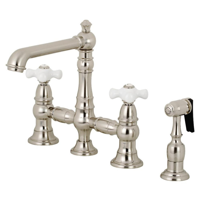 Kingston Brass English Country 8" Bridge Kitchen Faucet with Sprayer - KS7278PXBS