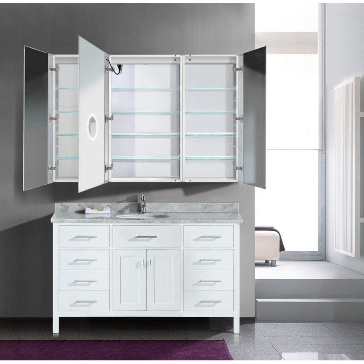 Krugg Svange 6642LLR 66" X 42" LED Medicine Bathroom Cabinet with Dimmer and Defogger SVANGE6642DLLR
