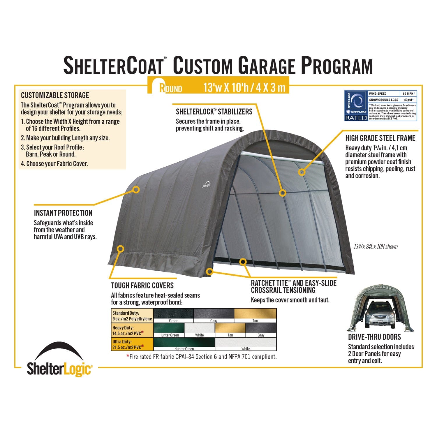 ShelterLogic | ShelterCoat 13 x 24 ft. Wind and Snow Rated Garage Round Gray STD - 74332