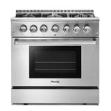 Thor Kitchen Appliance Package - 36 in. Propane Gas Burner/Electric Oven Range, Range Hood, Dishwasher, Refrigerator, AP-HRD3606ULP-3