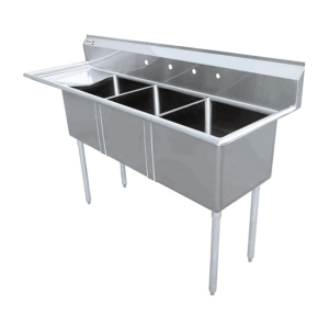 Chef AAA Three Tub Pot Sink 3.5 Inch Center Drain Left Drain Board - 43786