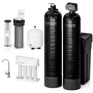 Aquasure Signature Elite | 1,500,000 Gallons Whole House Water Filter Treatment Bundle with 72,000 Grains Fine Mesh Resin Softener, 75 GPD Reverse Osmosis System - AS-SE2000FM