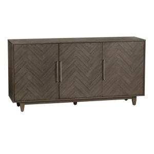 Crestview Collection Hawthorne Estate 70" x 18" x 36" 3-Door Traditional Wood Chevron Pattern Sideboard In Charcoal Gray Finish - CVFVR8132