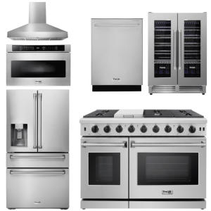 Thor Kitchen 48" Gas Range Appliance Package - Range Hood, Refrigerator, Dishwasher, Wine Cooler, Microwave - AP-LRG4807U-W-10