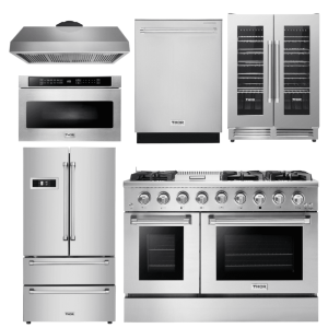Thor Kitchen Professional Appliance Package, 48" Propane Range, Hood, Refrigerator, Dishwasher, Microwave, Wine Cooler - AP-HRG4808ULP-8